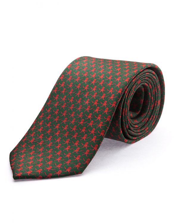 Corbata pulpos verde doblada